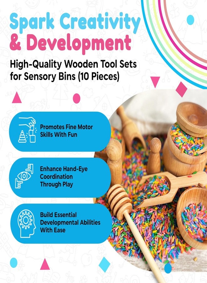 Sensory-N-Stuff - Wooden Tool Set for Sensory Bin (10 Piece), Child-Sized Montessori Sensory Toys for Developing Fine Motor Skills, Smooth Wooden Toys, Bin Scoops and Tools - Image 2